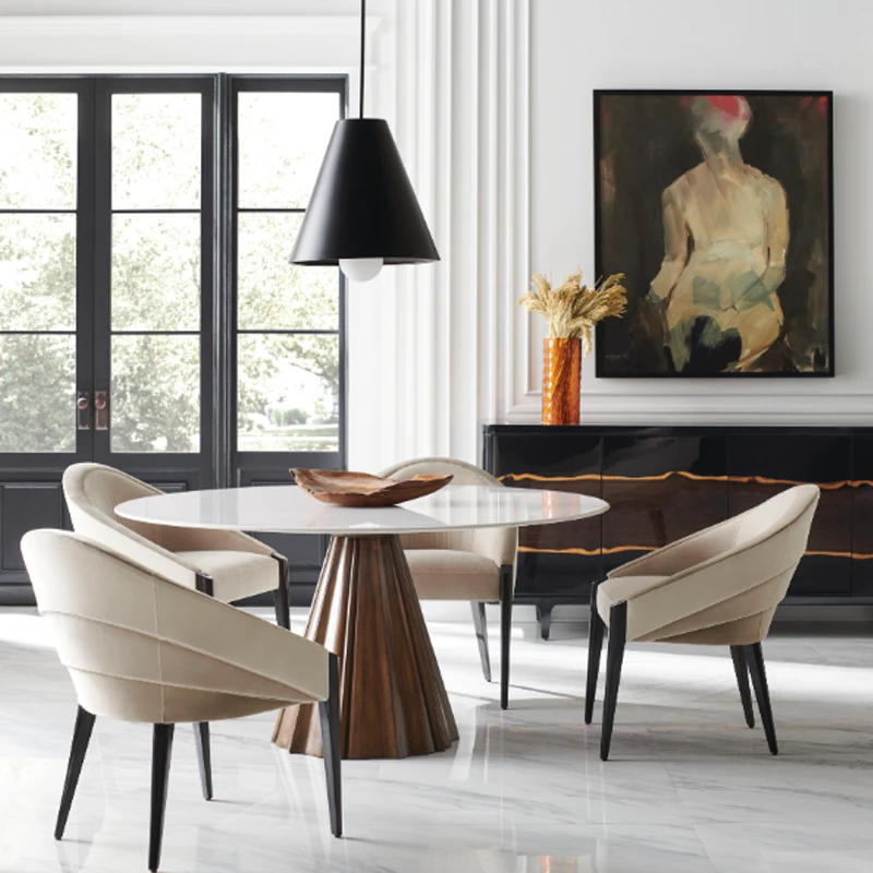 allnatural2 All Natural dining table shows finishes of table and elegant chairs from Caracole.