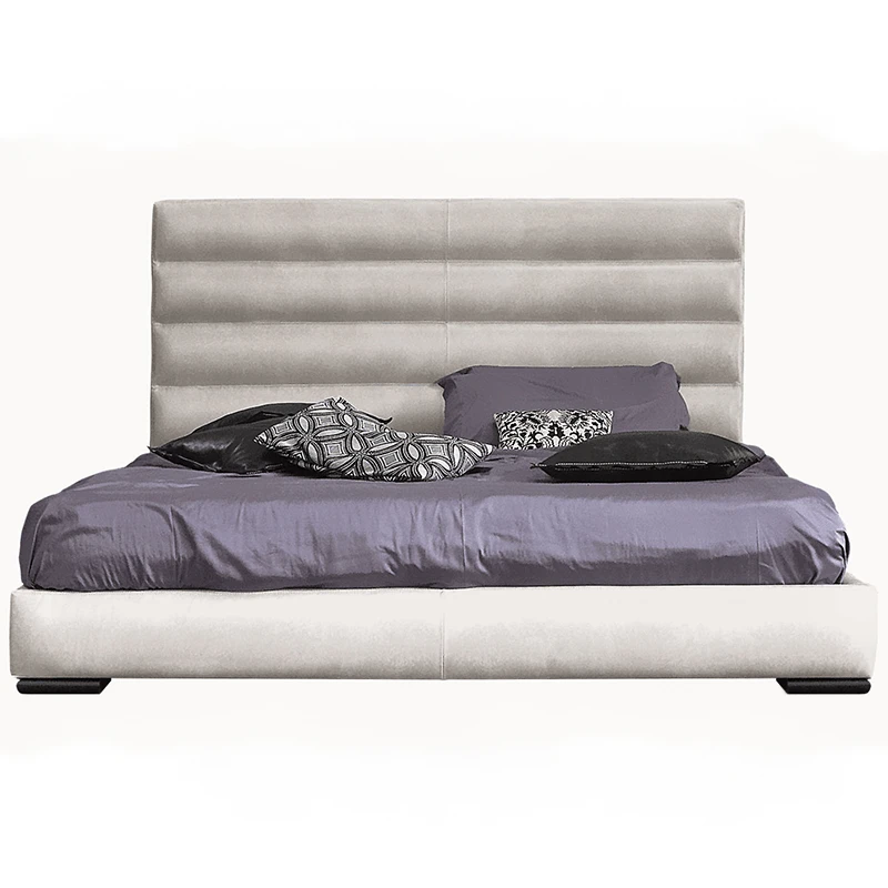 wafer light gray leather horizontal panel bed