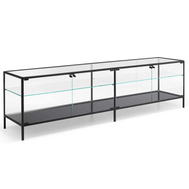 echo5 Fiam Italia's Echo buffet volcan charcoal gray trim and glass dining buffet product shot