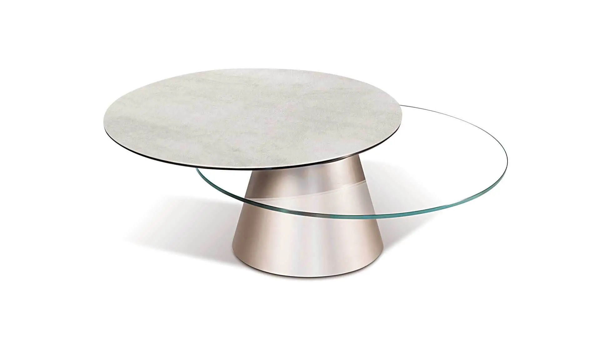 round two top coffee table in ceramic and glass combination