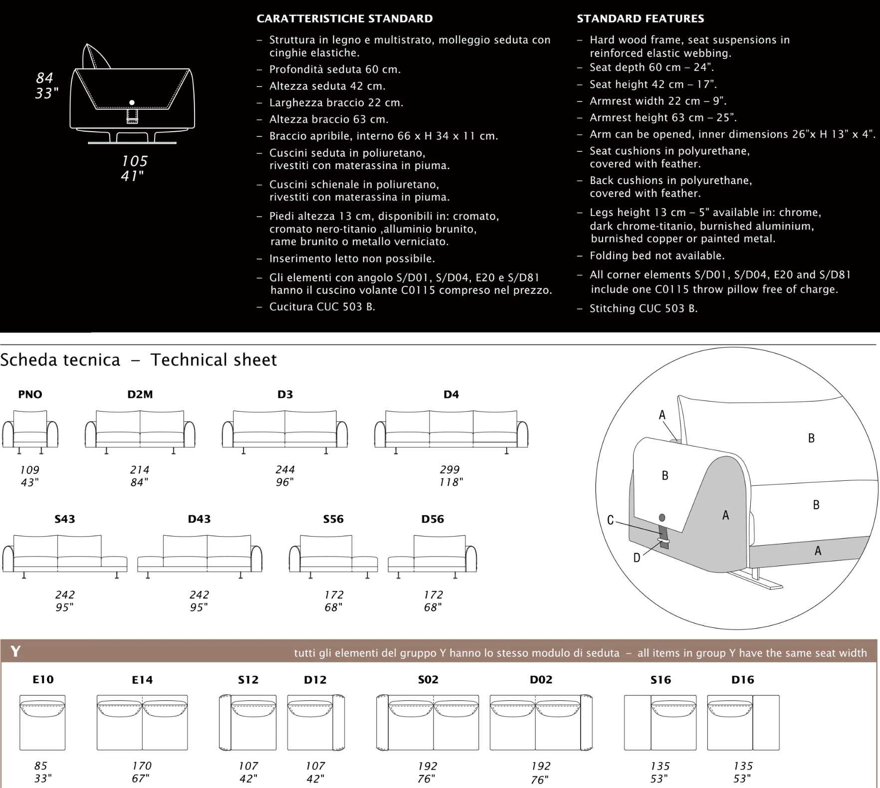 custom sofa technical sheet