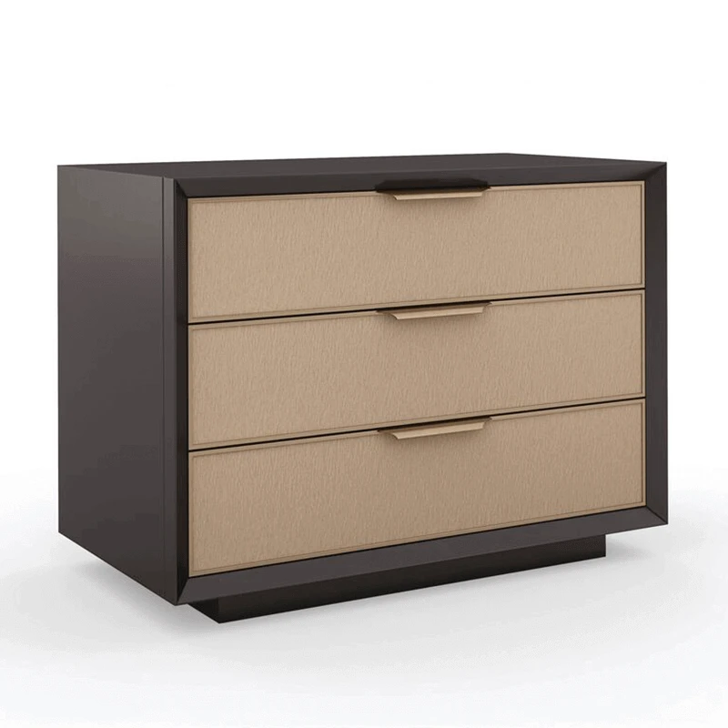 dark chocolate mide century modern nightstand with 3 mocha drawers and champagne hardware silo