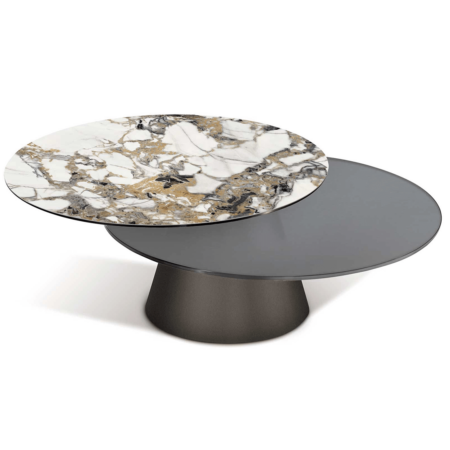 round two top coffee table in ceramic and glass combination