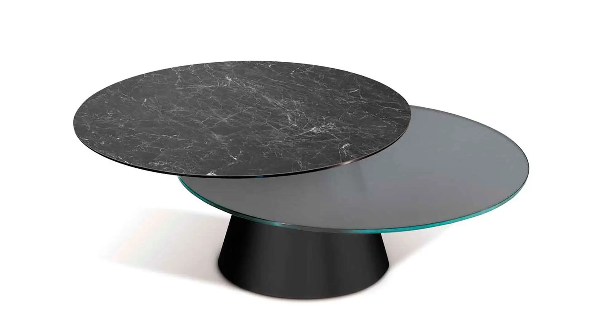 round two top coffee table in ceramic and glass combination