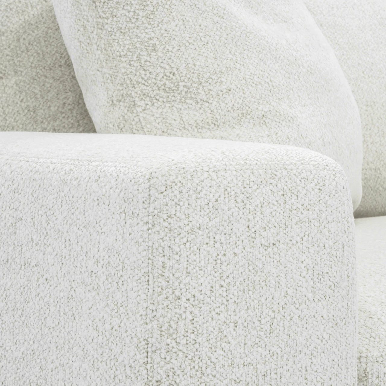 white steve sofa by American Leather closeup on right arm.