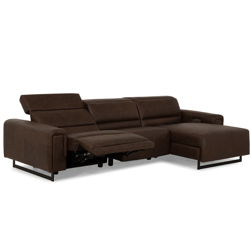 Blank 800 x 800 chocolate brown leather 3 seat sofa with power recliners
