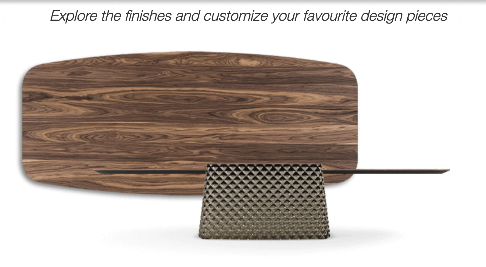 Cattelan Italia's atrium dining table canaletto walnut wooden carved top and bronze metal quilted base.