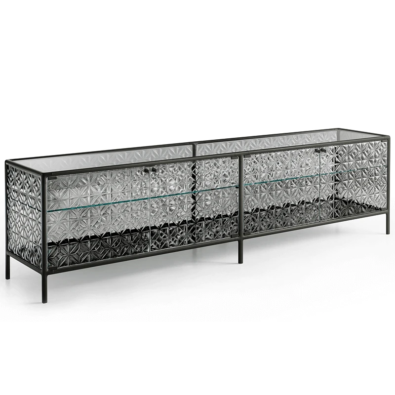 echo3 Fiam Italia's Echo buffet volcan charcoal gray trim and smokey glass dining buffet product shot