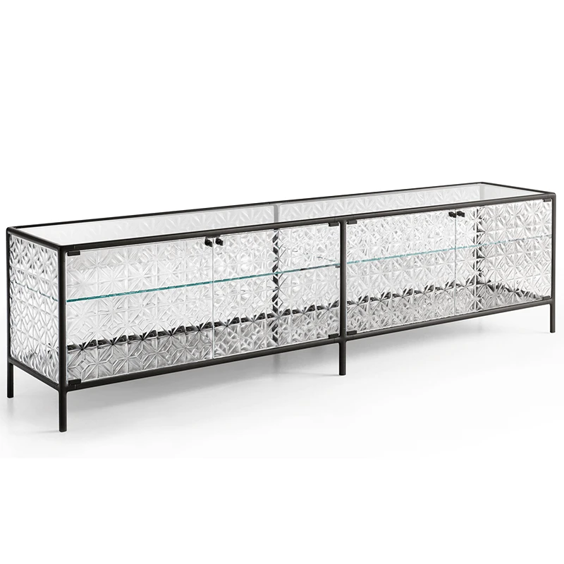 echo2 Fiam Italia's Echo buffet volcan charcoal gray trim and glass dining buffet product shot