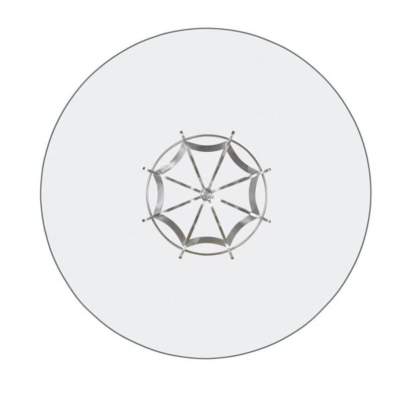 top view 72" round glass table with octagonal aluminum base showing through