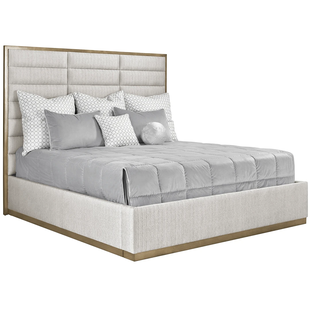 Untitled-1 contemporary panel bed in a light fabric with latte wood finish trim product image