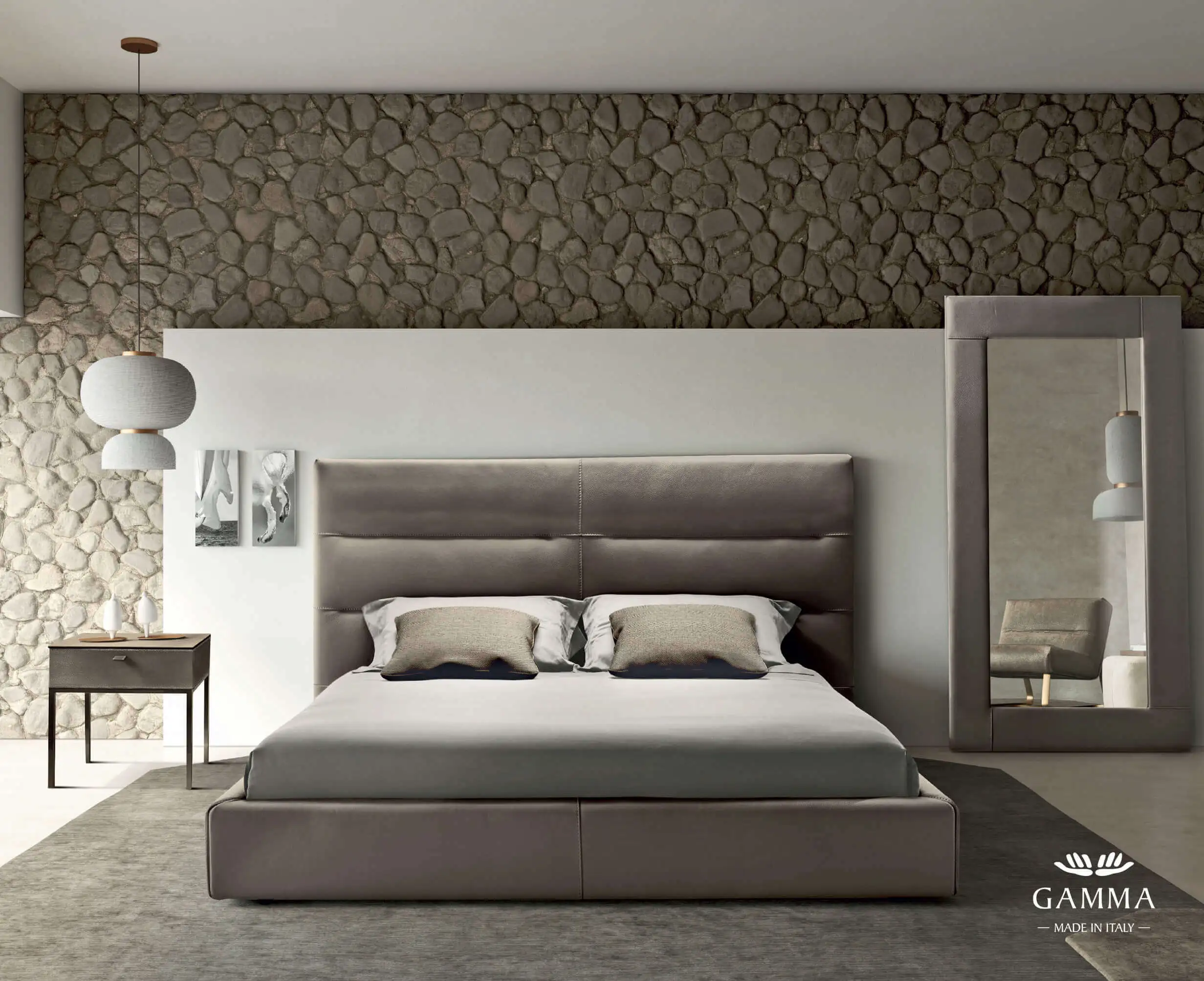 174_sayonara_night-0 taupe leather bed staged in a contemporary bedroom