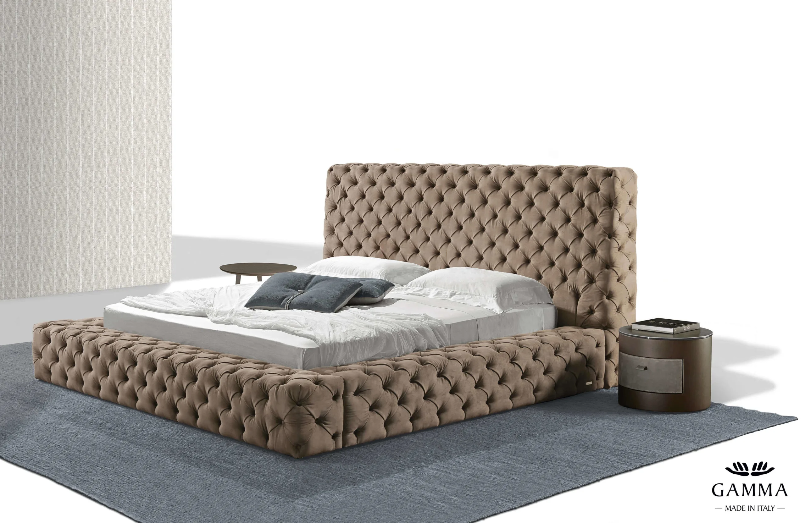 Aston bed in a tan leather tufted bed by gamma
