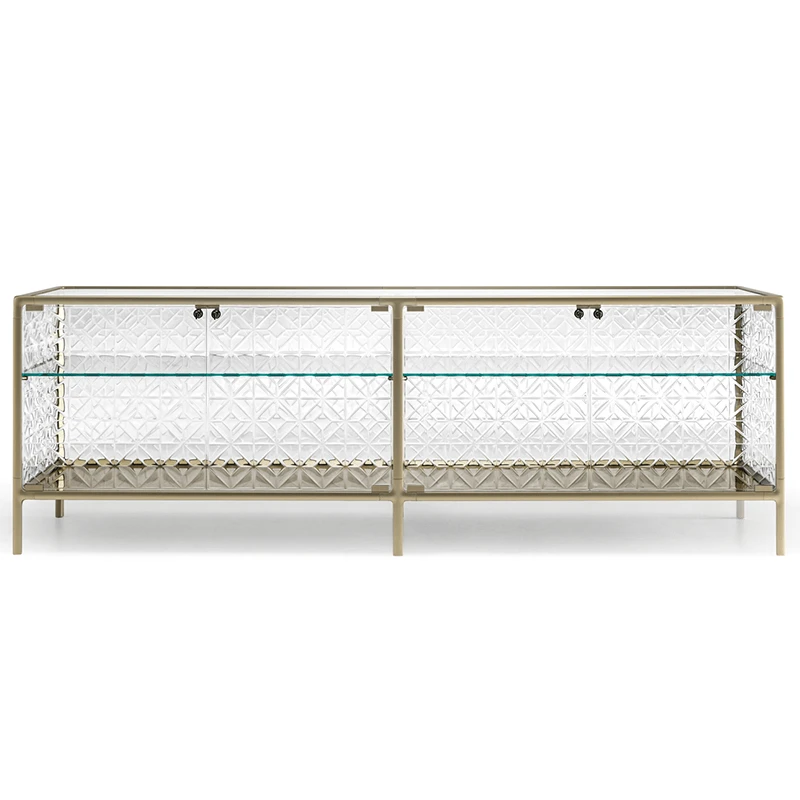 echo6 Fiam Italia's Echo buffet with champagne trim and glass dining buffet product shot