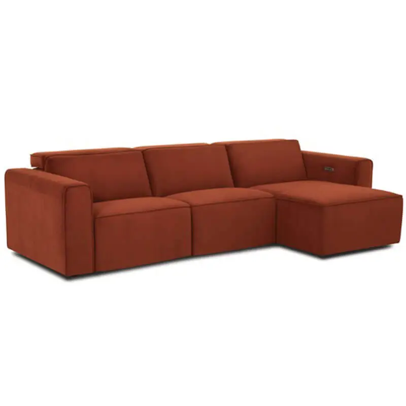 burnt orange fabric reclining sofa chaise