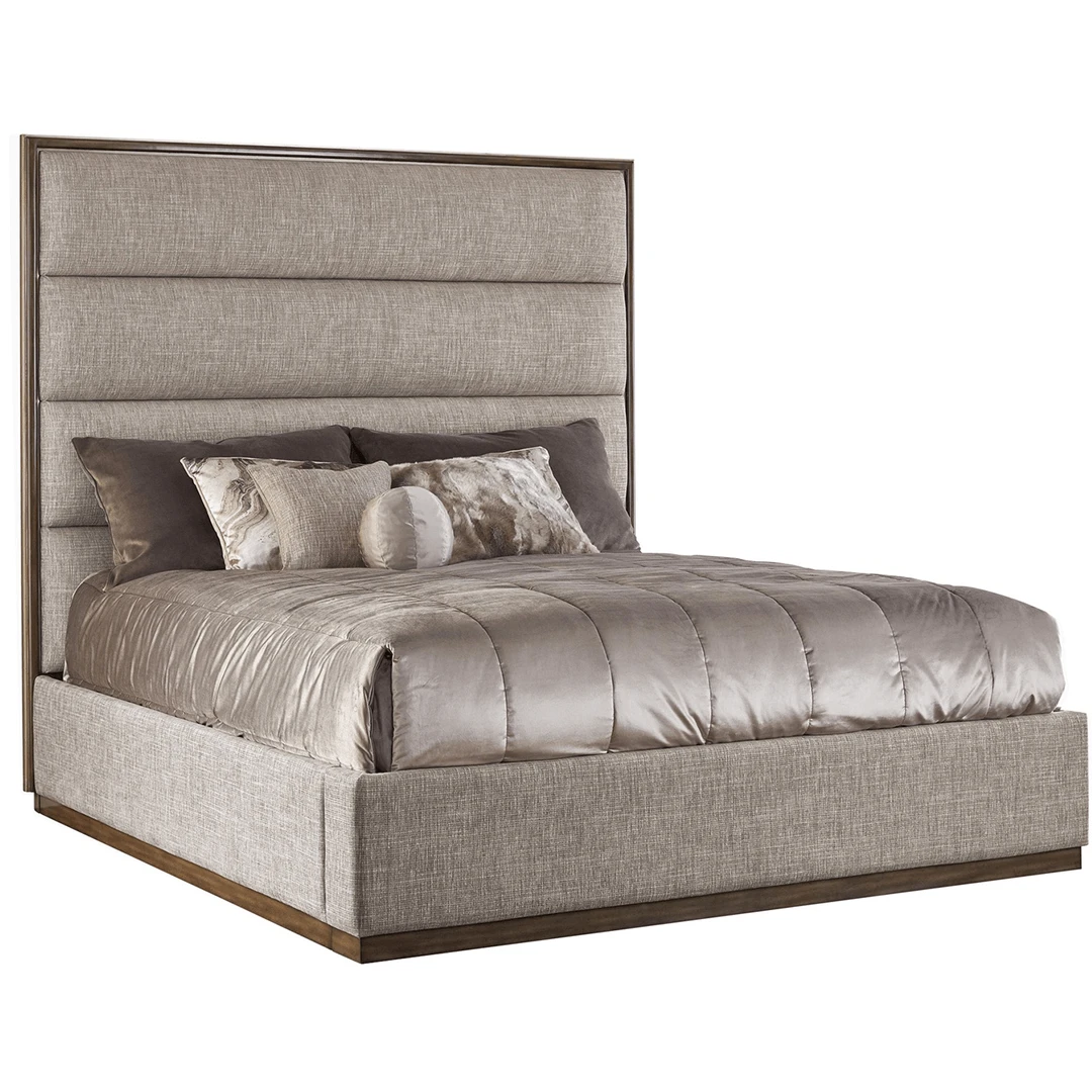 altoalto taupe king size custom panel bed product image with dark wood trim and extra height panel