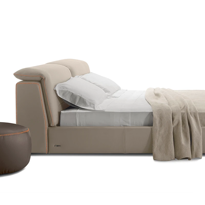 soundnight2 Sound Night bed in taupe bed side view with contrast orange stitching by Gamma